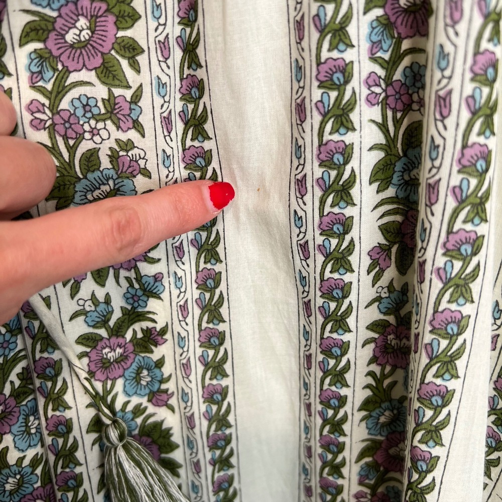 Mille Daisy Balloon Sleeve Goa Stripe Floral Tassel Tie Mini Cotton Dress SZ XS - Picture 10 of 13